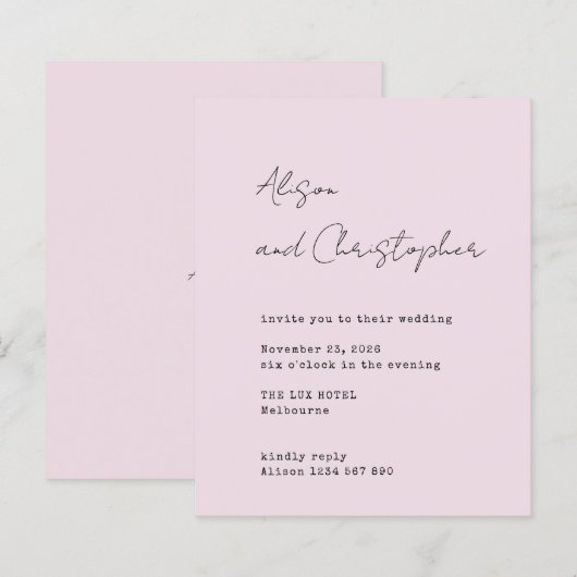 Papier Modern Pink Elegant Script Wedding Invitation (Devant / Derrière)