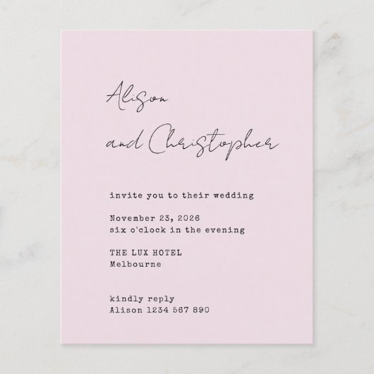 Papier Modern Pink Elegant Script Wedding Invitation (Devant)