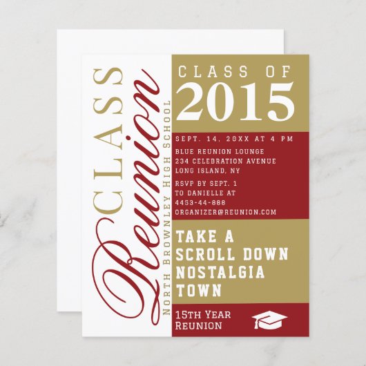 Papier Modern red and tan School Class Reunion Invitation (Devant / Derrière)