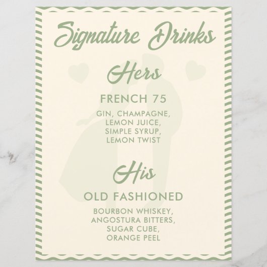 Papier Modern Sage Green Signature Drinks Wedding Sign (Devant)
