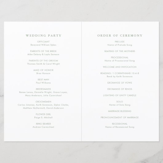 Papier Modern Sage Green Simple Wedding Program (Dos)