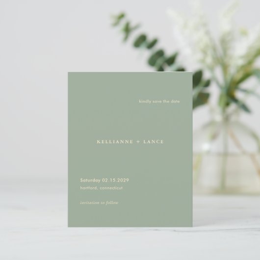 Papier Modern Sage Green Simple Wedding Save the Date (Debout devant)