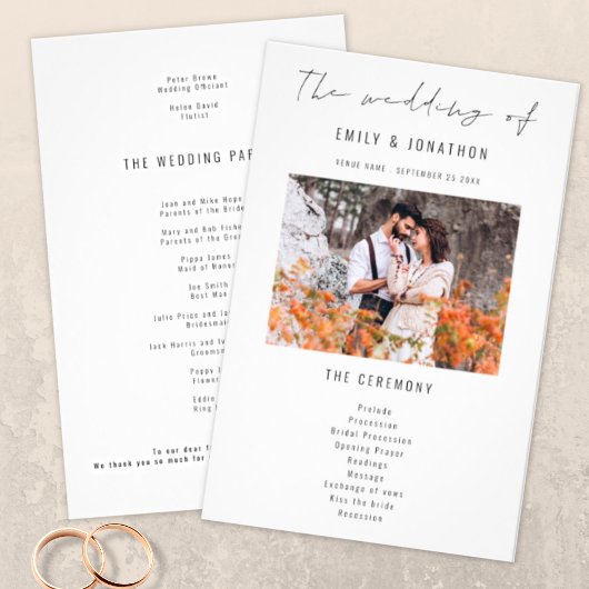 PAPIER | Modern script foto Wedding Program Flyer