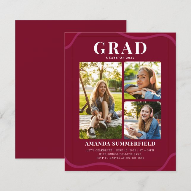Papier Moderne 2025 Burgundy Grad Photo Party (Devant / Derrière)