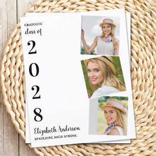 Papier Moderne 3 Photo Budget Graduation Party Invitation