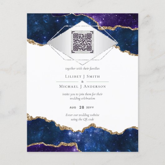 Papier Moderne Agate Bleu MARIAGE SUITE QR Code (Devant)