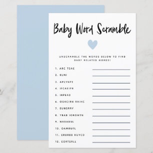 Papier Moderne Bleu Coeur Bébé Mot Scramble Jeu
