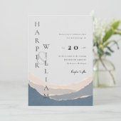 papier moderne bleu faire-part de mariage montagne (Debout devant)