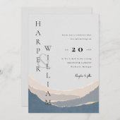 papier moderne bleu faire-part de mariage montagne (Devant / Derrière)