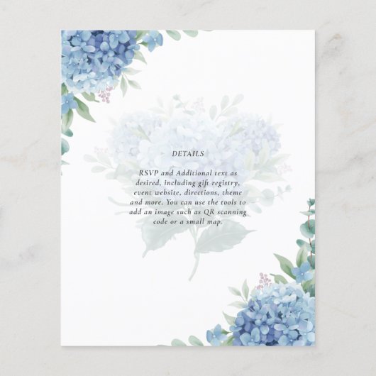 Papier Moderne Blue Hydrangea Floral Faire-part de mariag (Dos)