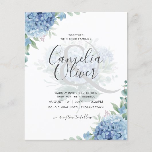 Papier Moderne Blue Hydrangea Floral Faire-part de mariag (Devant)
