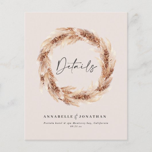 Papier Moderne boho grange pampas herbe détails mariage (Devant)