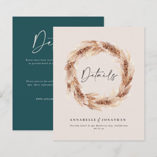 Papier Moderne boho grange pampas herbe détails mariage t (Devant / Derrière)