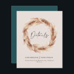Papier Moderne boho grange pampas herbe détails mariage t<br><div class="desc">Moderne bohème rustique grange naturelle pampas herbe élégante carte de détails mariage. Moderne sur texte de script tendance et rouille / terracotta / gravure orange et turquoise.</div>