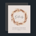 Papier Moderne boho grange pampas herbe détails mariage t<br><div class="desc">Moderne bohème rustique grange naturelle pampas herbe élégante carte de détails mariage. Moderne sur texte de script tendance et rouille / terracotta / gravure orange et turquoise.</div>