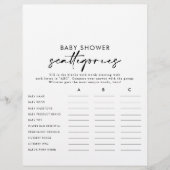 Papier Moderne Elégant Baby shower Scattegories Jeu (Devant)
