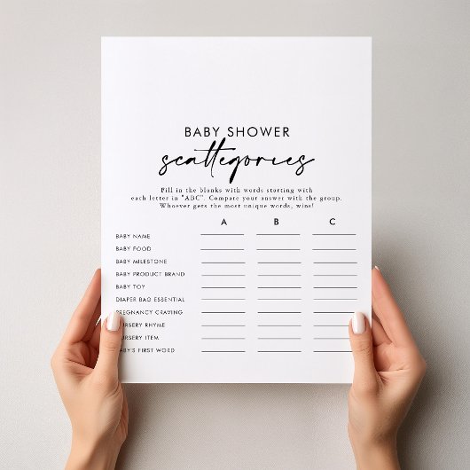 Papier Moderne Elégant Baby shower Scattegories Jeu