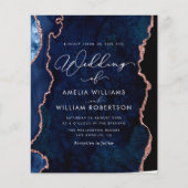 Papier moderne élégant bleu marine et rose or mariage (Devant)