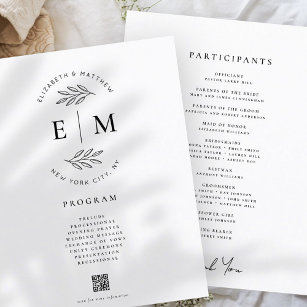 Papier Moderne minimaliste Élégant Simple Mariage Program