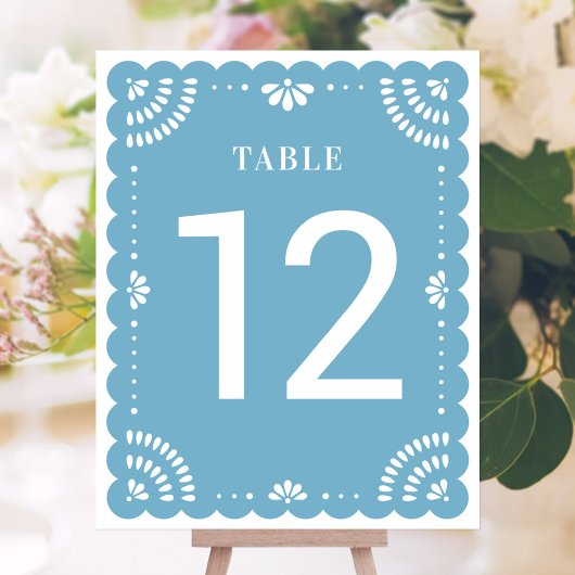 Papier moderne Picado Mariage Numéro de table, Ble