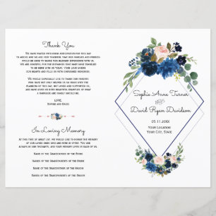 Papier Moderne Pink Blue Floral Navy Blue Diamond Program