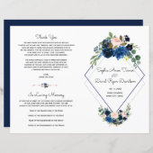 Papier Moderne Pink Blue Floral Navy Blue Diamond Program (Devant / Derrière)