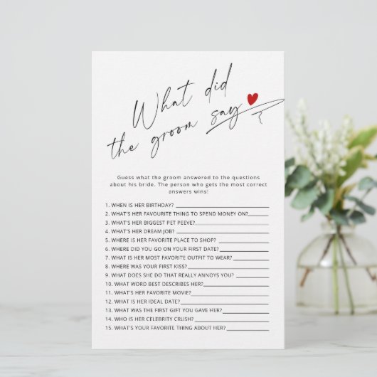 Papier Moderne Qu'est-ce que le marié a dit jeu de douche (Debout devant)