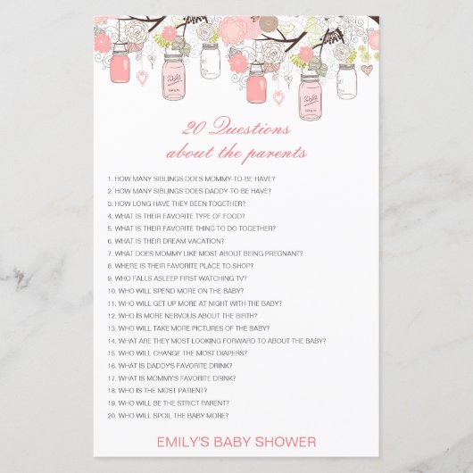 Papier Modifiable 20 Questions sur le Baby shower des par (Devant)