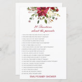 Papier Modifiable 20 Questions sur le Baby shower des par (Devant / Derrière)