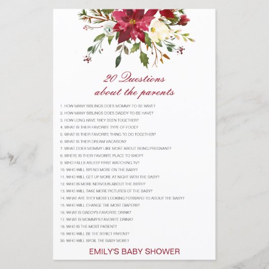 Papier Modifiable 20 Questions sur le Baby shower des par (Devant)
