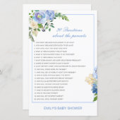 Papier Modifiable 20 Questions sur le Baby shower des par (Devant / Derrière)