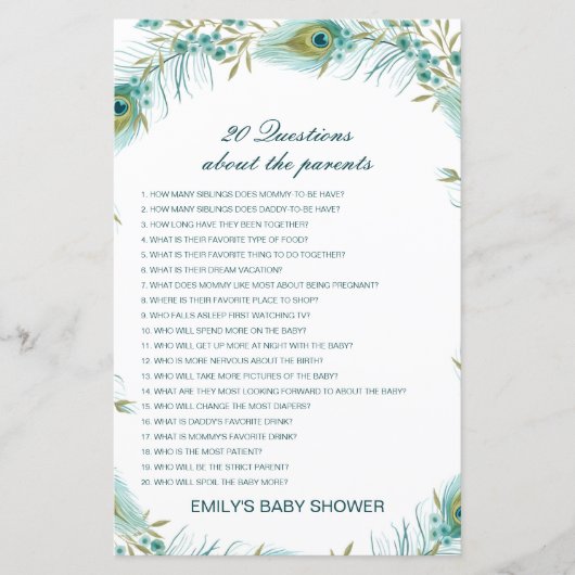 Papier Modifiable 20 Questions sur le Baby shower des par (Devant)