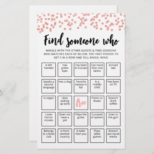 Papier Modifier Trouver Quelqu'Un Qui Joue Bingo jeu (Devant / Derrière)