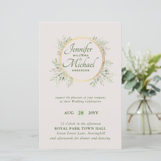 Papier MOINS CHER Faire-part de mariage Verdure Wreath BU (Debout devant)