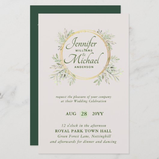 Papier MOINS CHER Faire-part de mariage Verdure Wreath BU (Devant / Derrière)