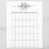 Papier Mois vierge Monogramme Planification Calendrier Pl (Dos)