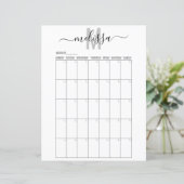 Papier Mois vierge Monogramme Planification Calendrier Pl (Debout devant)