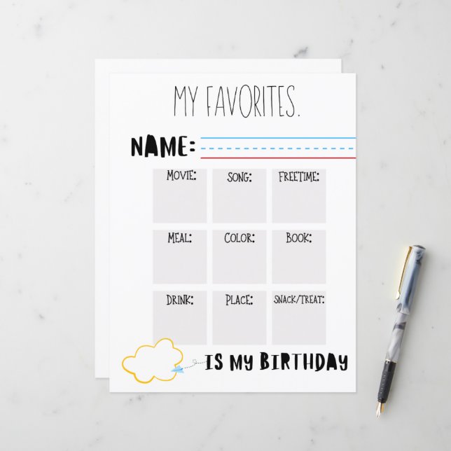 Papier mon questionnaire favori (Devant/Arrière en situation)