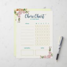 Mon tableau hebdomadaire de corvées - floral à dou