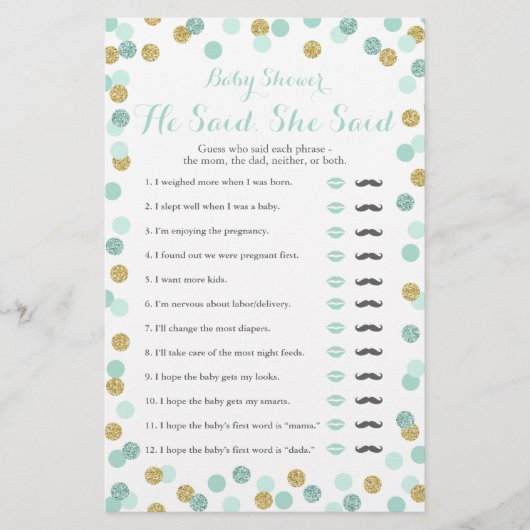Papier Monnaie et Baby shower d'or Il a dit qu'elle a dit (Devant)