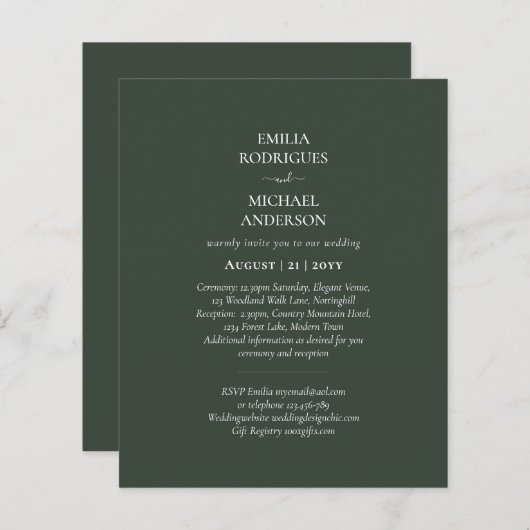 Papier Monochrome moderne tout en un Mariage budget (Devant / Derrière)