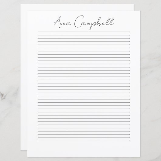 Papier Monogram Chic Script Name Stationery Paper (Devant / Derrière)