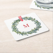 Papier Monogram Kerst Waterverf Onderzetter (Schuin)