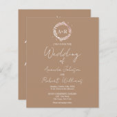 Papier Monogramme beige Invitations de mariage budgétaire (Devant / Derrière)