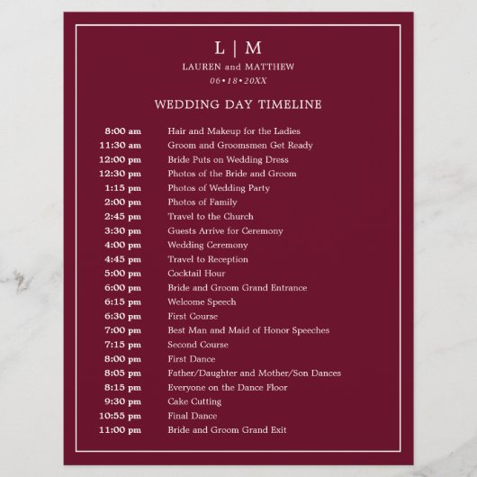 Papier Monogramme bordeaux simple Élégant scénario de mar (Devant)