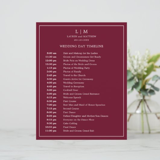 Papier Monogramme bordeaux simple Élégant scénario de mar (Debout devant)