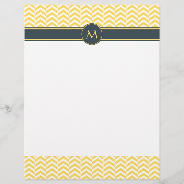 Papier Monogramme Chevron jaune et blanc avec charbon (Devant)