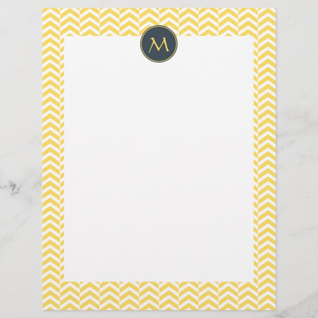 Papier Monogramme Chevron jaune et blanc avec charbon (Devant)
