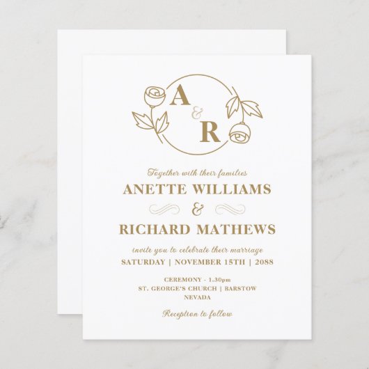 Papier Monogramme classique élégant mariage invitation bu (Devant / Derrière)