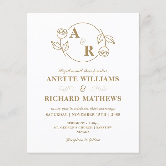 Papier Monogramme classique élégant mariage invitation bu (Devant)